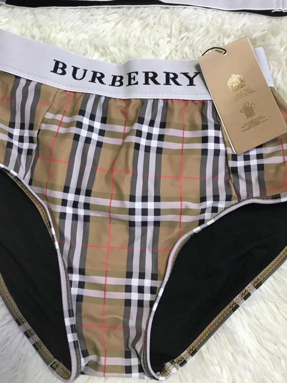 Burberry Tan Check Bralette & High-Waist Brief Set - Picture 3 of 4